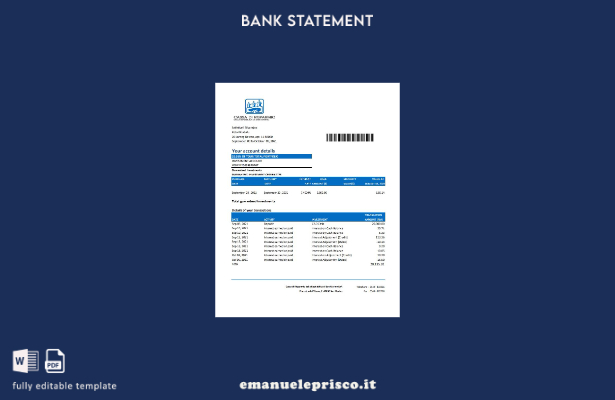Modello Excel di estratto conto bancario della Cassa di Risparmio di San Marino 